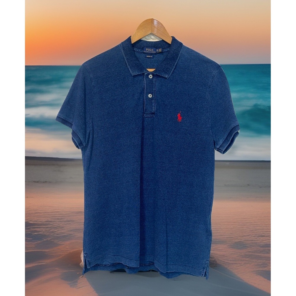 Polo Ralph Lauren Shirt Men XL Blue Skinny Fit Faded Look Pony Logo Preppy